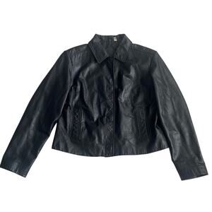 Preston & York Vintage Leather Jacket Women Medium Black Snap Motorcycle